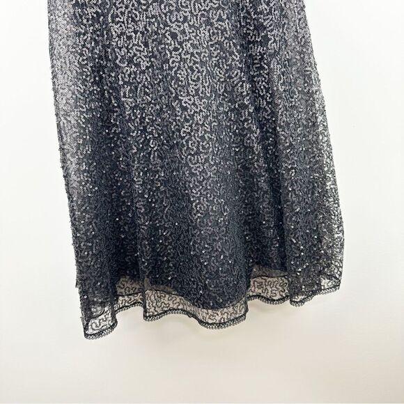 Carmen Marc Valvo Black Sequin Silk Cocktail Party‎ Dress Black Satin Bow Sz 6 - Picture 5 of 16